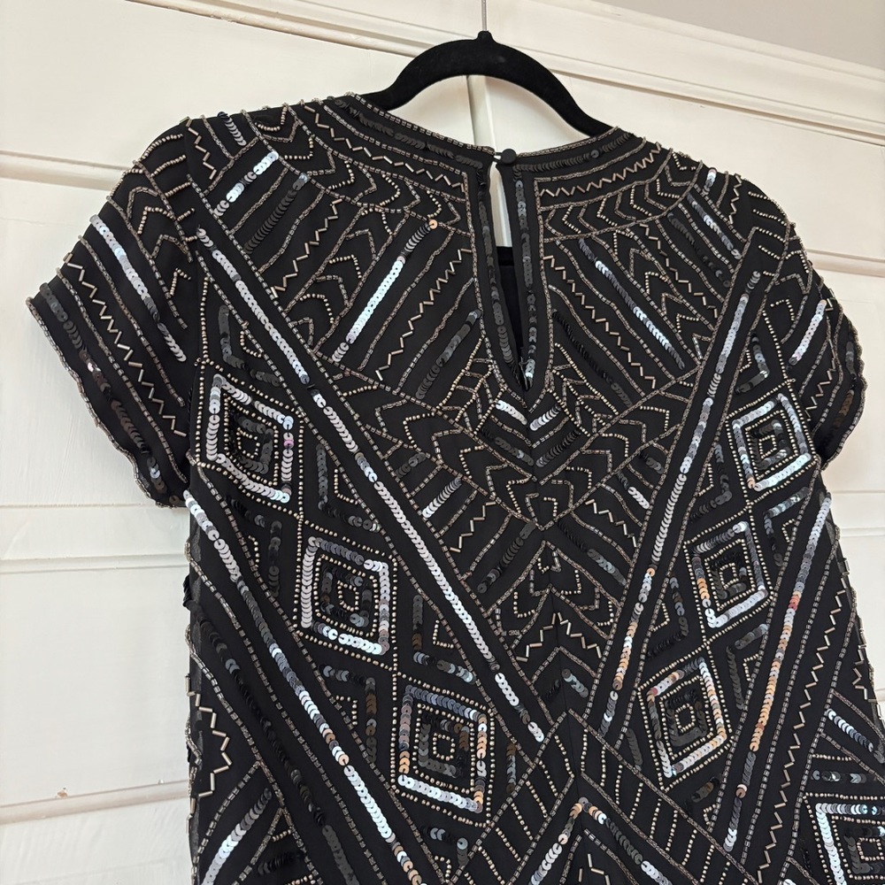 Parker Topaz Beaded Sequin Mini Dress Black Geometric Cocktail Party Size S NWT - Picture 11 of 16